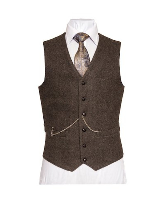 Aran Cashmere Oscar Wilde Single Breast Brown Tweed Waistcoat