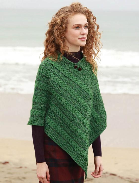 Aran Cashmere ‎P‎lated Aran Poncho With Button Detail
