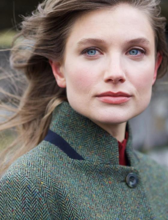 Aran Cashmere Pamela Magee Donegal Tweed Coat - Green Herringbone