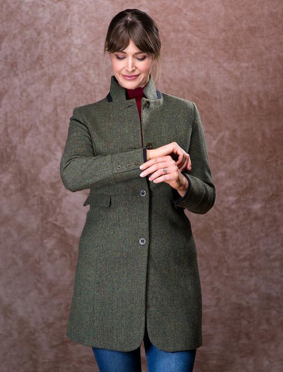 Aran Cashmere Pamela Magee Donegal Tweed Coat - Green Herringbone