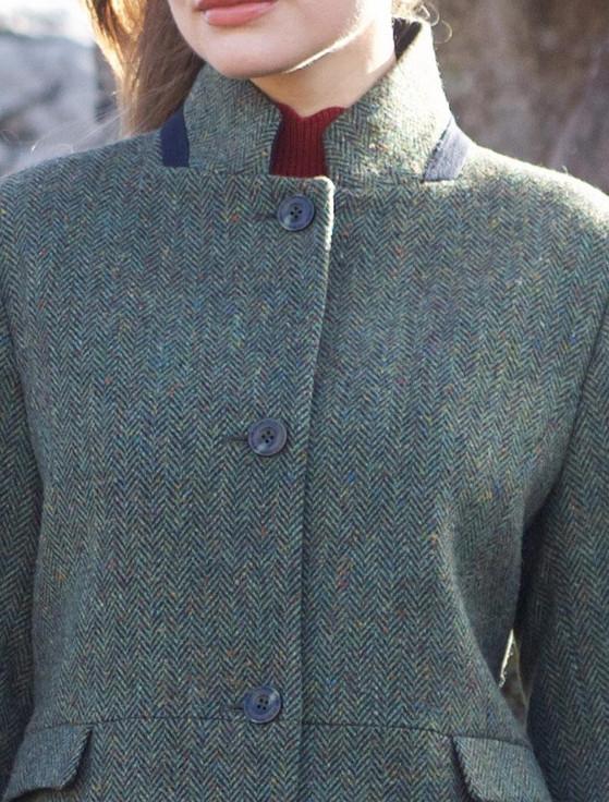 Aran Cashmere Pamela Magee Donegal Tweed Coat - Green Herringbone