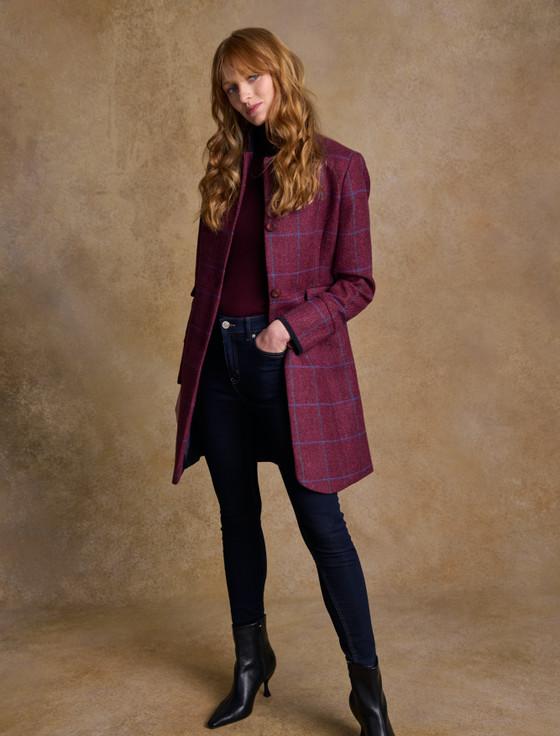 Aran Cashmere Pamela Tweed Coat - Rose Herringbone Check