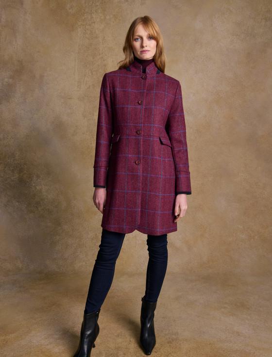 aran cashmere Pamela Tweed Coat - Rose Herringbone Check