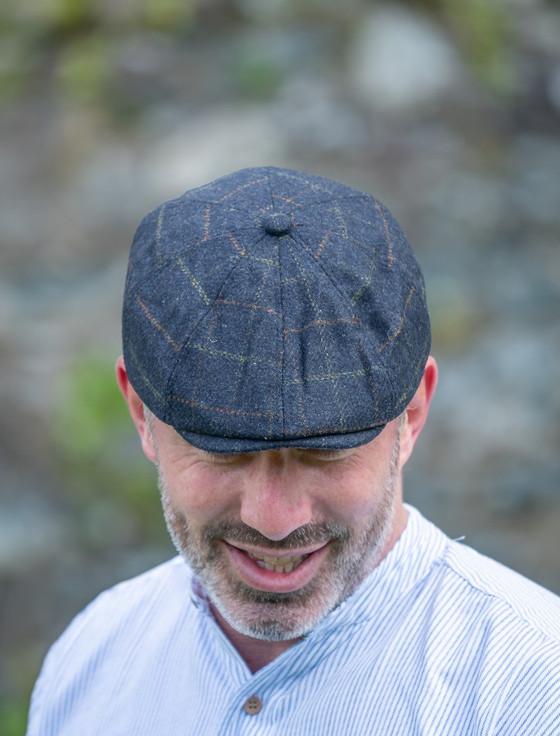 Aran Cashmere Peaky Blinders 8 Panel Cap - Blue Box Check