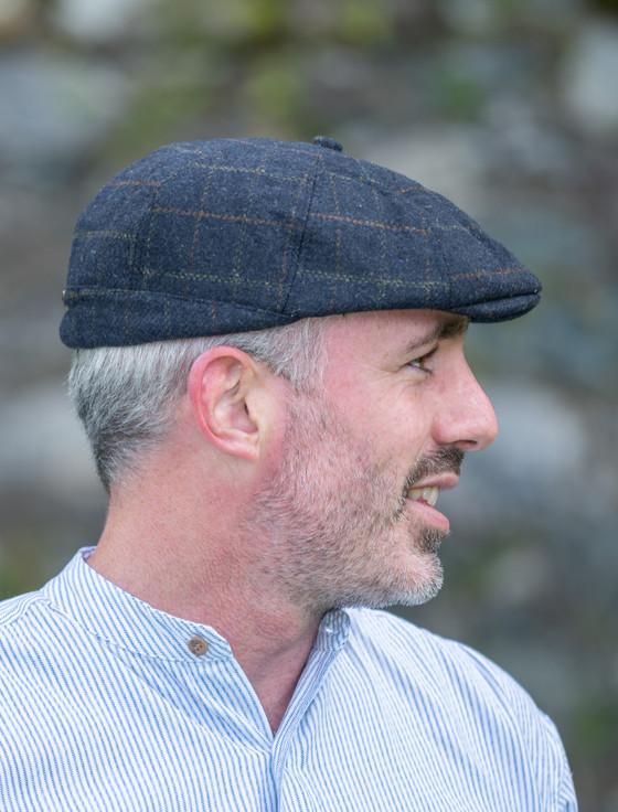 Aran Cashmere Peaky Blinders 8 Panel Cap - Blue Box Check