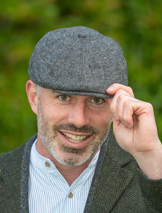 aran cashmere Peaky Blinders 8 Panel Cap Grey - Tweed