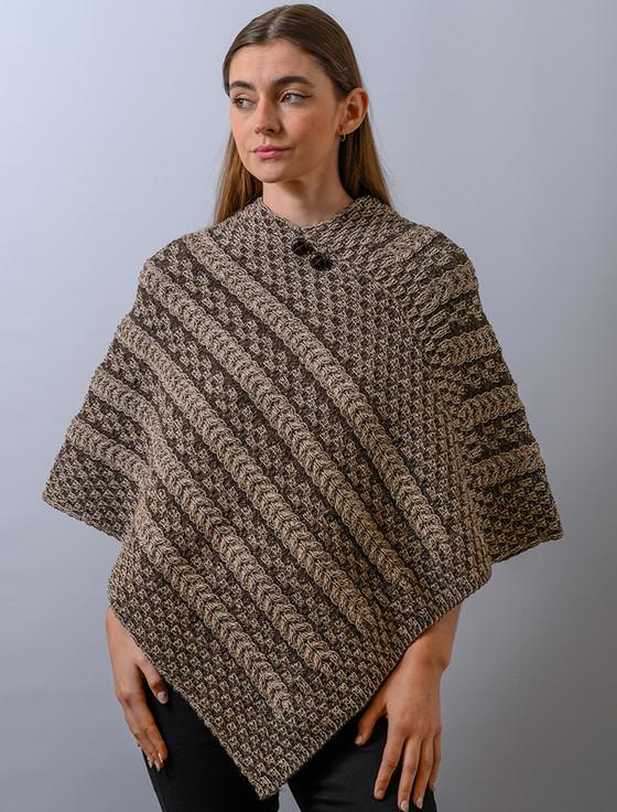aran cashmere Plated Aran Poncho w‎ith Button Detail
