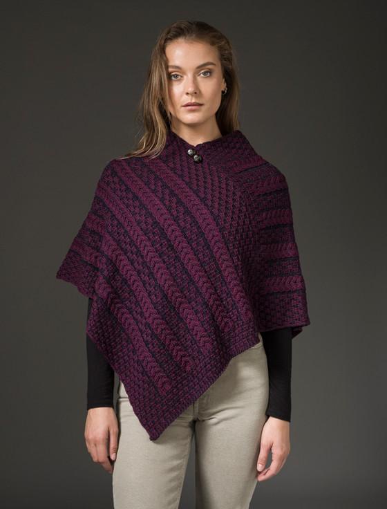 aran cashmere Plated Aran Poncho with Button Detail