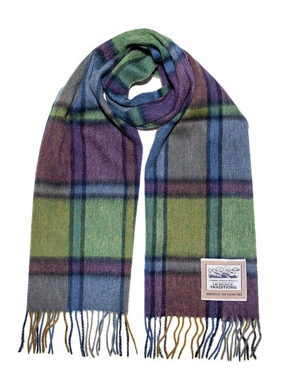 aran cashmere Pure Wool Tartan Check Scarf - Heritage Moss