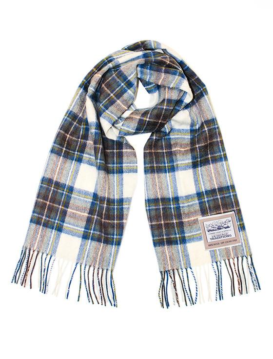 aran cashmere Pure Wool Tartan Check Scarf - Muted Blue