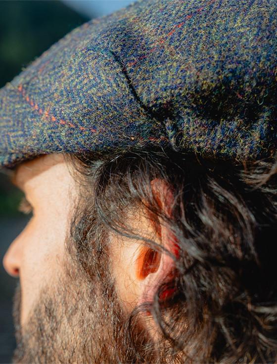 Aran Cashmere Pure Wool Tweed Driving Cap - Navy Green Windowpane