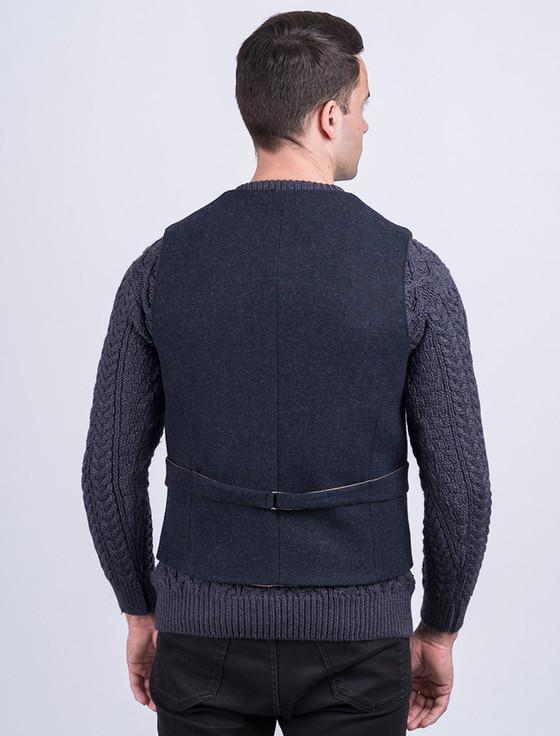 Aran Cashmere Ryan Tweed Herringbone Wool Waistcoat - Navy