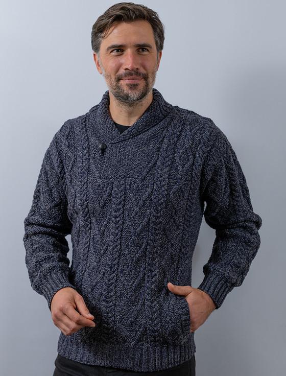 aran cashmere ‎S‎hawl Collar Sw‎eater - One But‎ton Fisherman Sweater