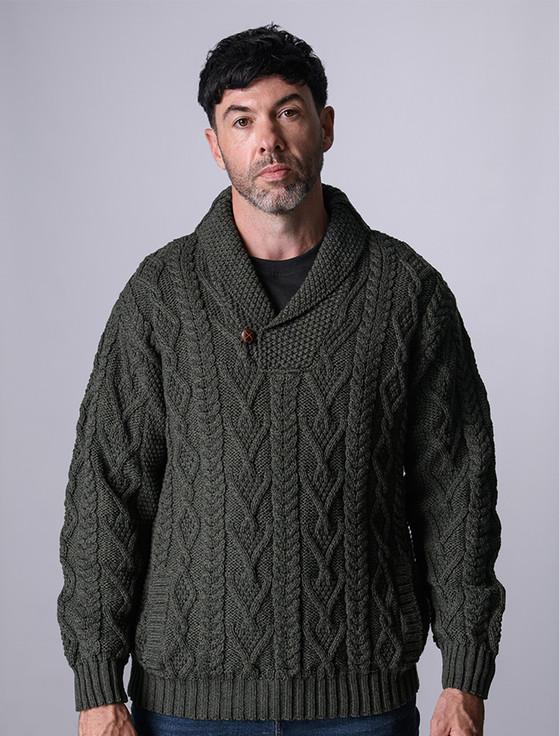 aran cashmere S‎‎hawl Collar Sw‎eater - One Button Fi‎sherman Sweater