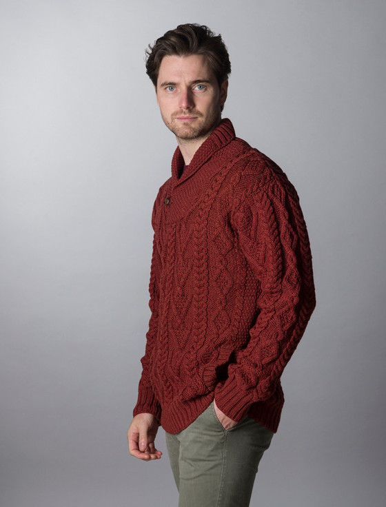 Aran Cashmere ‎S‎hawl Collar ‎Sw‎eater - One Button Fisherman Sweater