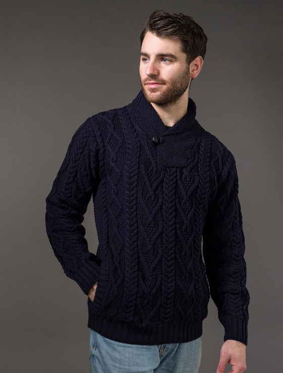 Aran Cashmere ‎S‎‎hawl Collar Sw‎eater - One Button Fisherman Sweater