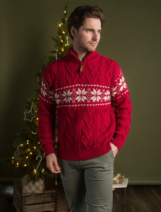 Aran Cashmere S‎nowflake Fair Isle Zip-Neck Aran Sweater