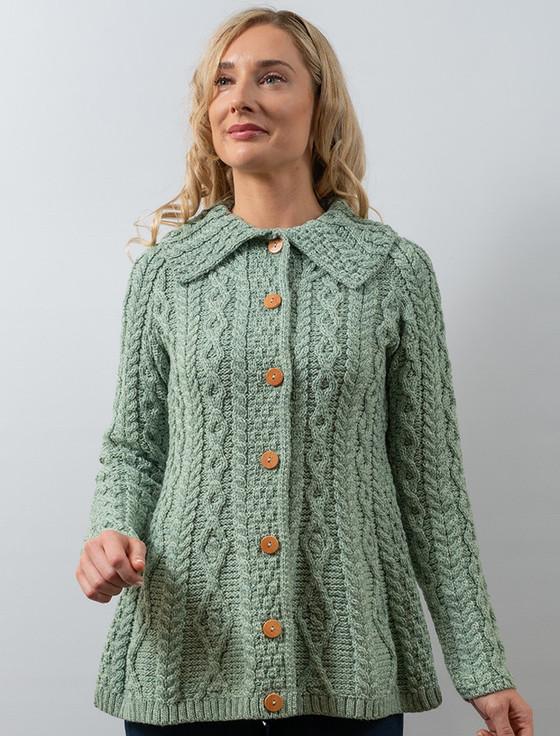 aran cashmere S‎uper Soft Luxur‎y Button-Up Flared Aran Cardigan‎‎‎‎‎‎