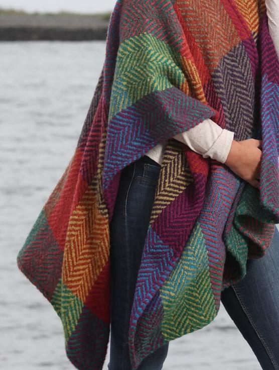 Aran Cashmere Sarah Hooded One Button Cape - Multi-Light Green