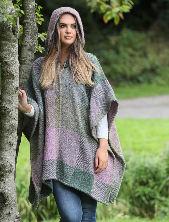 Aran Cashmere Sarah Hooded One Button Cape - Multi-Loden