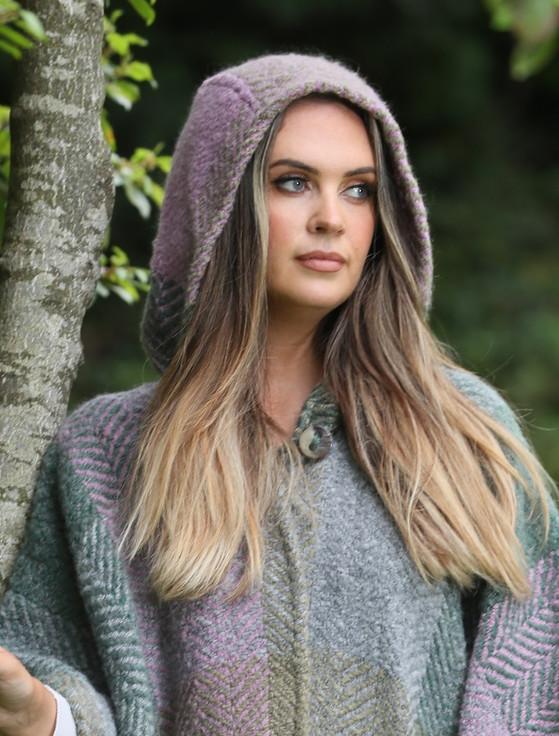 Aran Cashmere Sarah Hooded One Button Cape - Multi-Loden