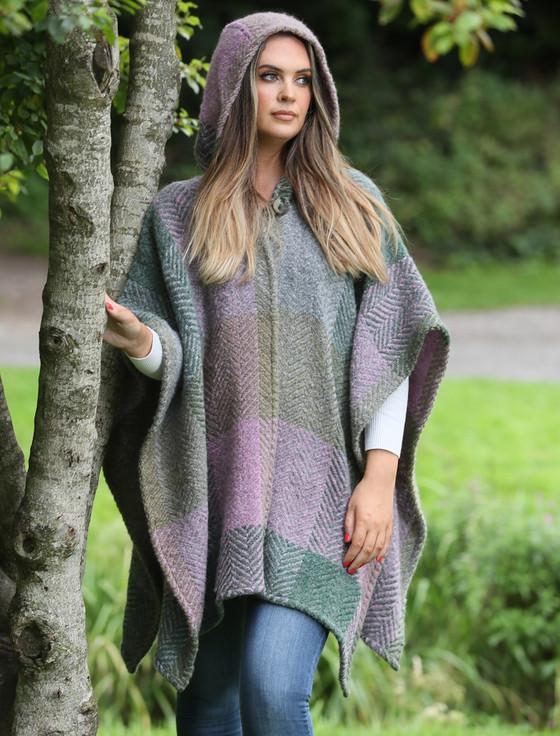 aran cashmere Sarah Hooded One Button Cape - Multi-Loden