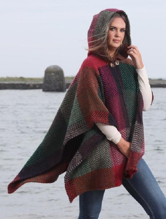 Aran Cashmere Sarah Hooded One Button Cape - Multi-Mulberry
