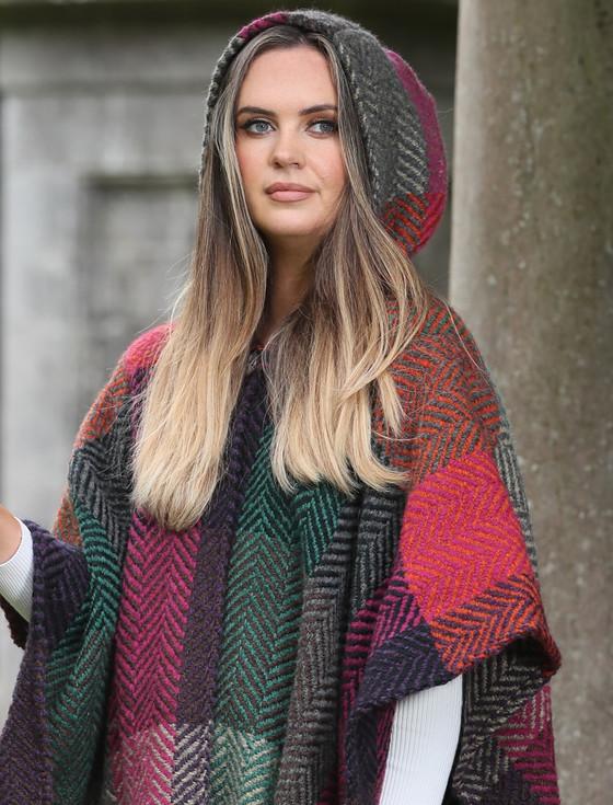 Aran Cashmere Sarah Hooded One Button Cape - Multi-Mulberry