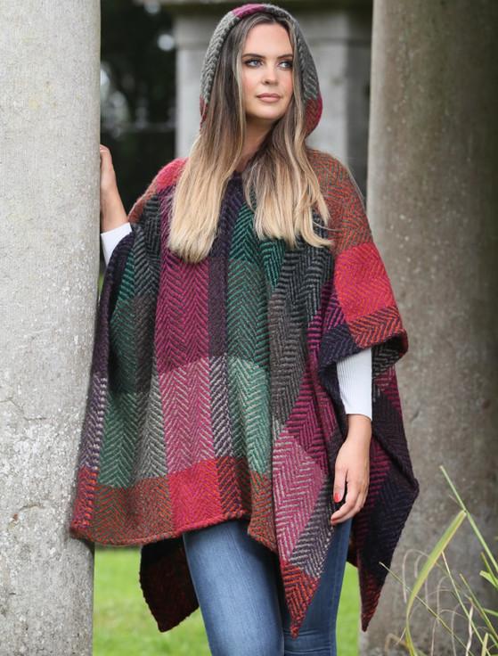 Aran Cashmere Sarah Hooded One Button Cape - Multi-Mulberry