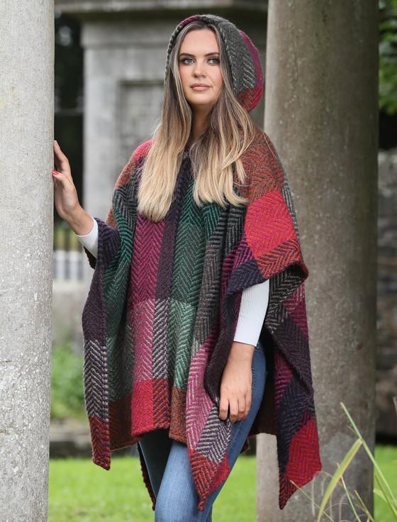 aran cashmere Sarah Hooded One Button Cape - Multi-Mulberry