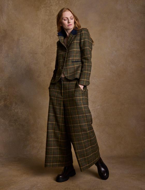 Aran Cashmere Sasha Tweed Blazer - Green Country Check
