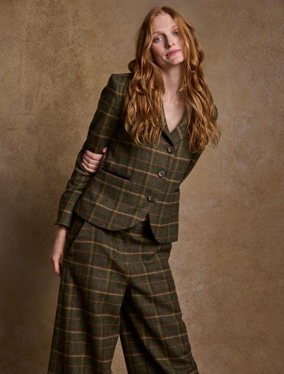 aran cashmere Sasha Tweed Blazer - Green Country Check