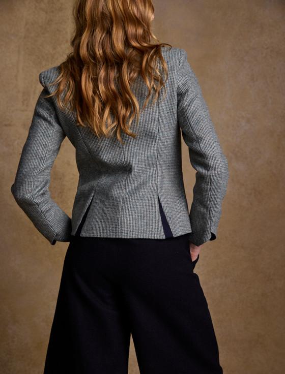 Aran Cashmere Sasha Tweed Blazer - Jade Weave Herringbone
