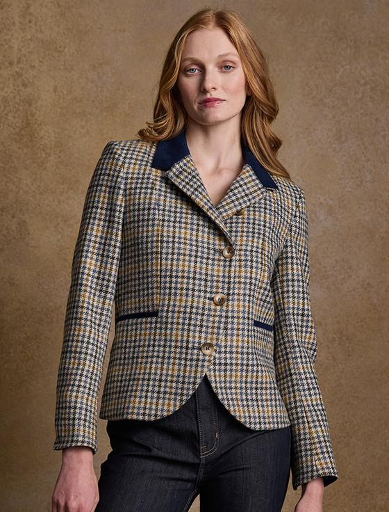 aran cashmere Sasha Tweed Blazer - Saffron Cobalt Blue