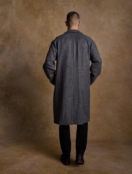 Aran Cashmere Sean Tweed Overcoat - Charcoal Wide Herringbone