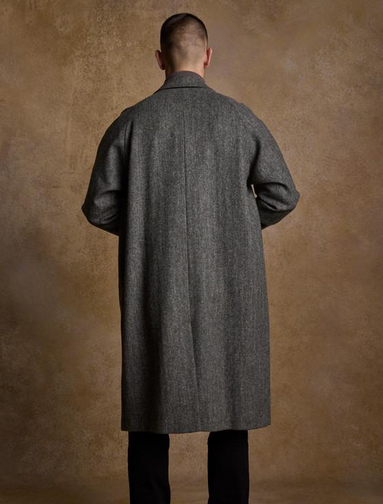 Aran Cashmere Sean Tweed Overcoat - Olive Herringbone