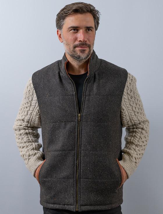 aran cashmere Shackleton Brown Tweed Jacket With Cable Knit Sleeve