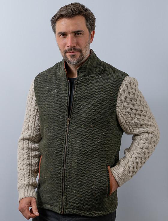 aran cashmere Shackleton Green Tweed Jacket With Cable Knit Sleeve