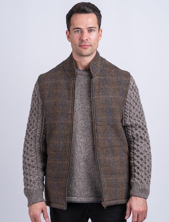 Aran Cashmere Shackleton Horse Brown Tweed Jacket With Cable Knit Sleeve