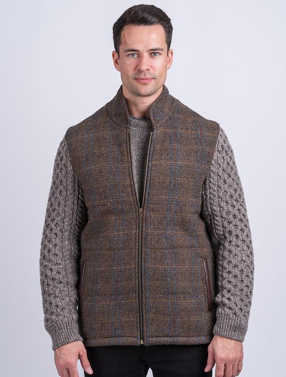Aran Cashmere Shackleton Horse Brown Tweed Jacket With Cable Knit Sleeve