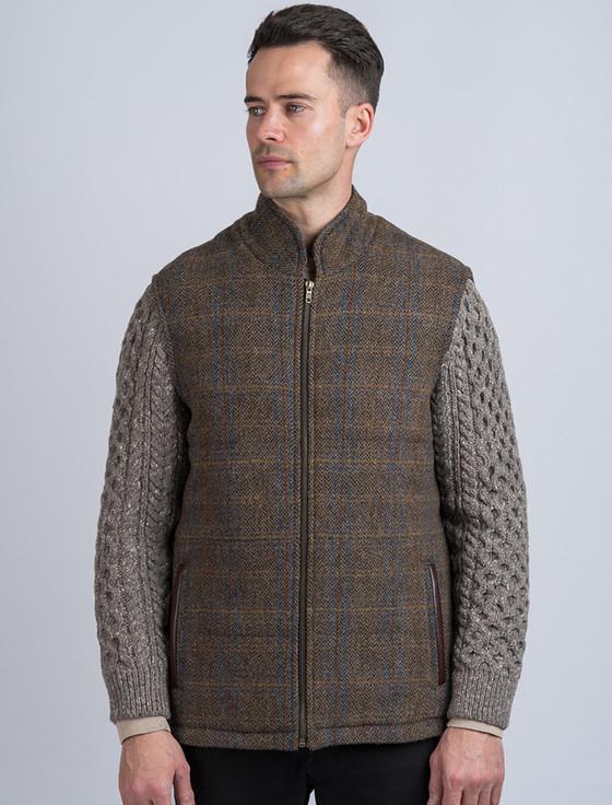aran cashmere Shackleton Horse Brown Tweed Jacket With Cable Knit Sleeve