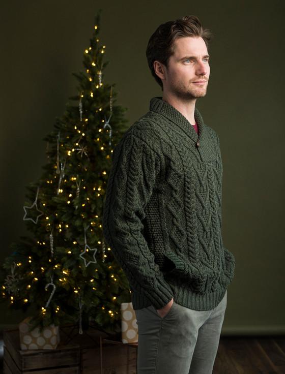 Aran Cashmere Shaw‎l Collar Sweater - One Button Fisherman Sweater