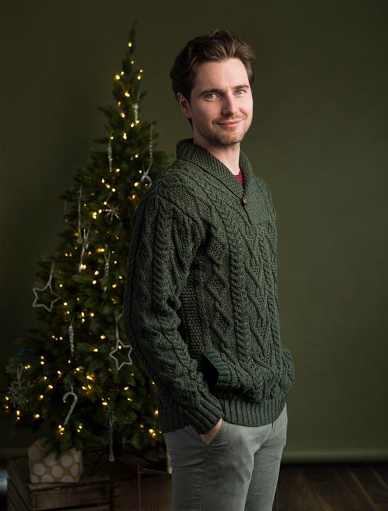 Aran Cashmere Shaw‎l Collar Sweater - One Button Fisherman Sweater