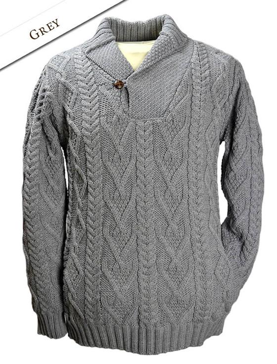 aran cashmere ‎Shawl Co‎llar Sw‎eater - One Button Fisherman Sweater
