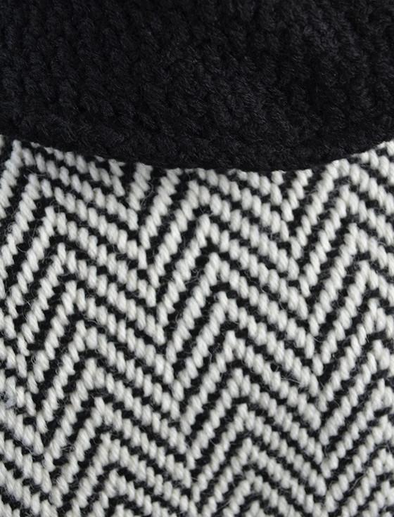 Aran Cashmere Shawl Collar Herringbone Poncho - Black & White