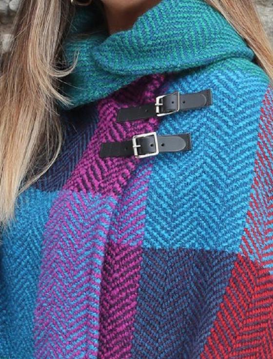 Aran Cashmere Shawl Collar Herringbone Poncho - Donegal Red