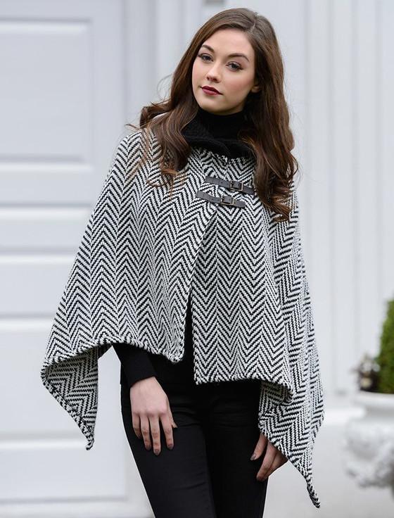 Aran Cashmere Shawl Collar Poncho With Leather Buckle Detail