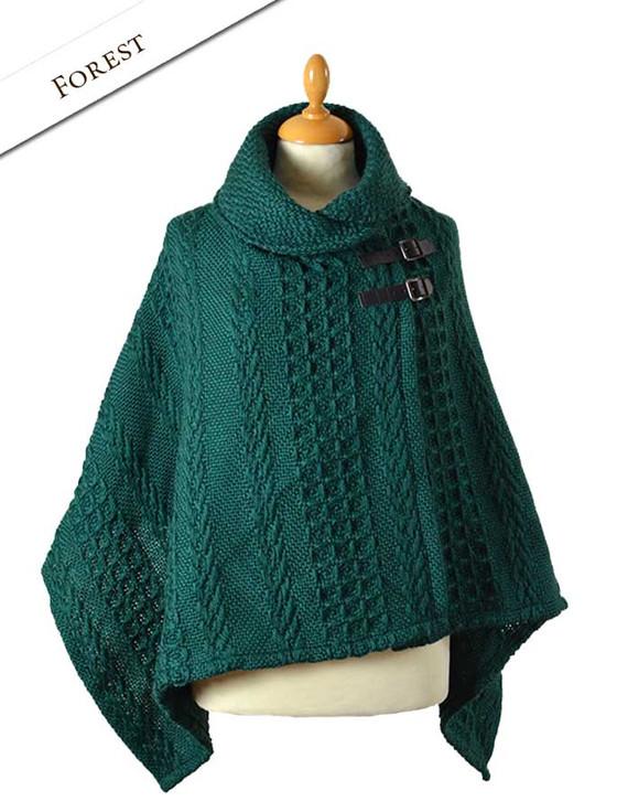 Aran Cashmere Shawl Collar Poncho With Leather Buckle Detail