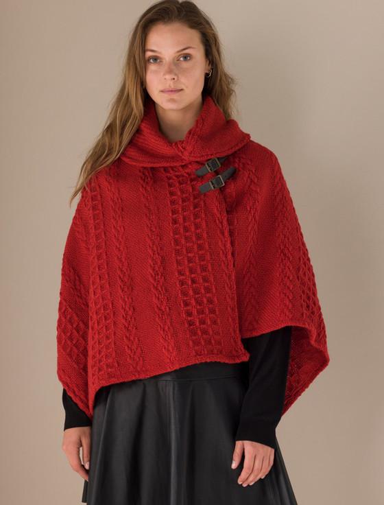 Aran Cashmere Shawl Collar Poncho With Leather Buckle Detail‎‎‎