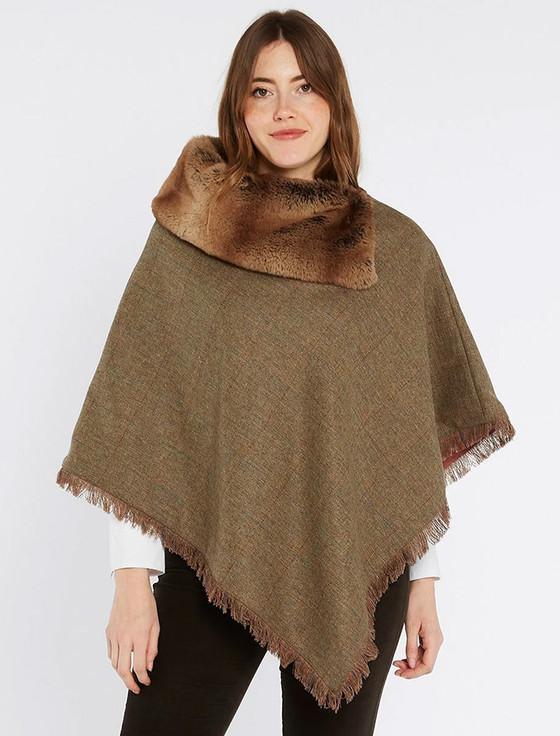 aran cashmere Silverfir Pure Wool Tweed Poncho - Burren